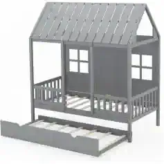 Wooden playhouse for kids with balcony and slide, durable outdoor children’s playset, perfect for backyard fun, imaginative play, and outdoor activities.