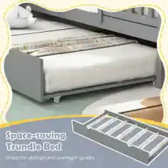 Compact space-saving trundle bed for kids, designed for easy storage and extra sleeping space in bedrooms, perfect for siblings and overnight guests.