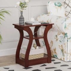 Elegant bedside table with wooden finish for optical needs, modern design, ideal for organizing glasses and accessories in bedroom or living room.