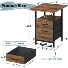 Durable wooden tabletop with steel frame, ideal for office or home use, featuring three drawers and a fabric drawer for organized storage, with a 4.9-foot electrical cord for convenience.