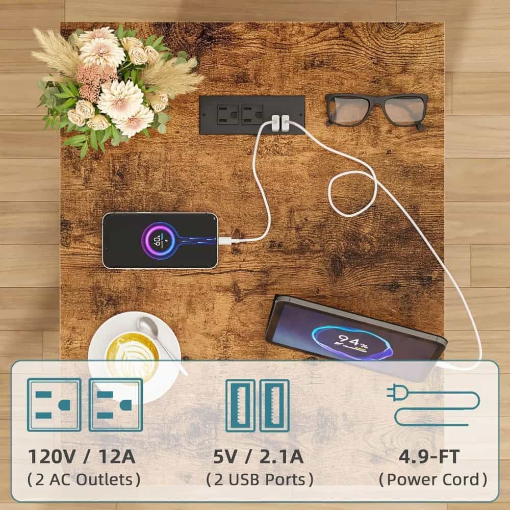 19'' Large Bedside Table Set of 2 with Charging Station and 3 Fabric Drawers - Image 4