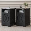 Stylish black wooden bedside tables with storage cabinet and open shelving, perfect for bedroom decor, home organization, and adding a contemporary touch to your space.