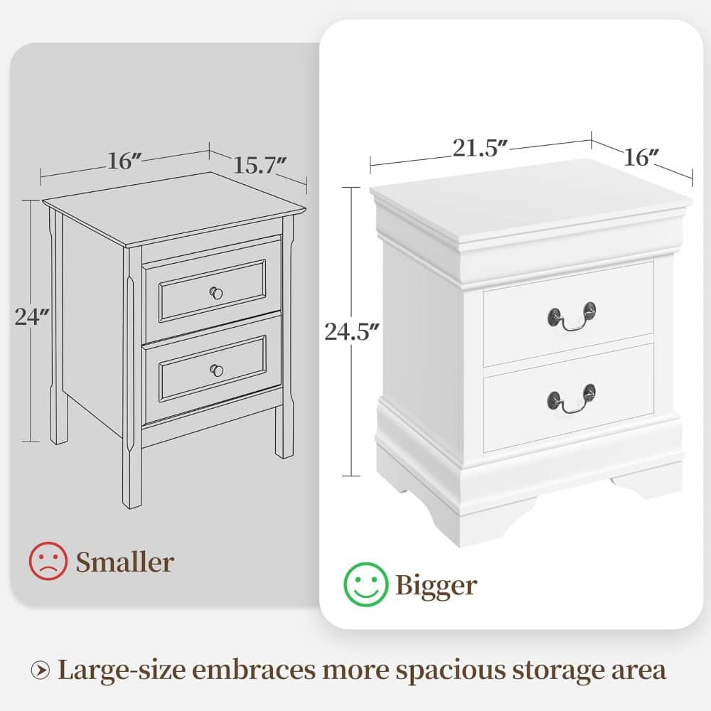 Elegant white bedroom nightstand with spacious drawers and classic design, perfect for home and bedroom decor.