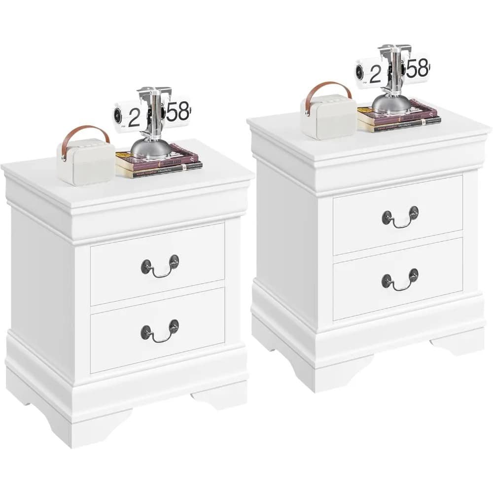 White bedroom nightstands with drawers, modern storage furniture for bedroom organization, stylish and functional bedside tables.
