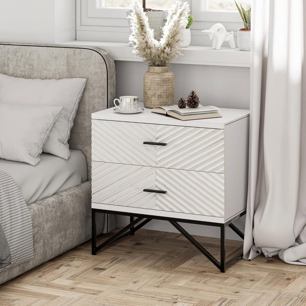 Set of 2 Modern 2-Drawer Nightstands with Black Metal Base - Image 4