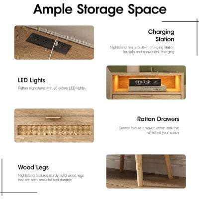 Compact, stylish storage for opticians and eyewear shops, featuring LED lighting, rattan drawers, and sturdy wood legs, ideal for organized and aesthetic displays.