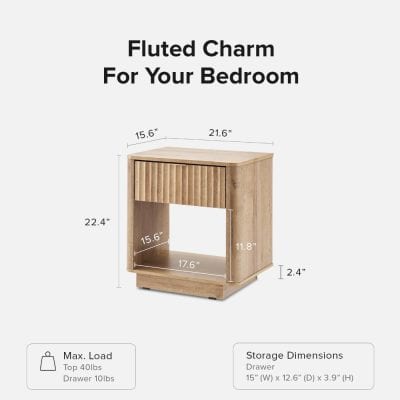 High-quality wooden bedroom nightstand with spacious storage, compact design, and stylish fluted charm to enhance your bedroom decor. Perfect for organizing essentials with a modern aesthetic.