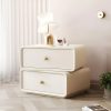 Stylish white modern nightstand with gold accents, minimalist design, perfect for cozy bedroom interiors, featuring a contemporary table lamp and decorative vases, ideal for opt store ambiance.