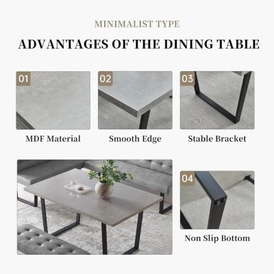 High-quality MDF material dining table with smooth edges and a stable bracket, perfect for stylish and durable home or office dining spaces.