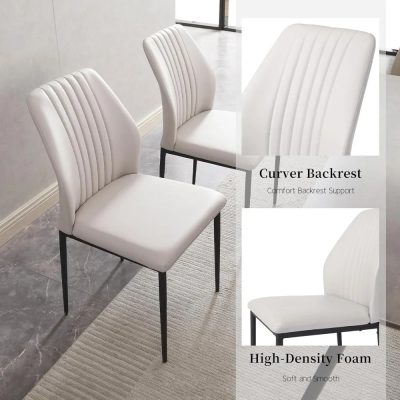 Comfortable modern white dining chairs featuring quality backrest support and high-density foam for style and durability. Perfect for elegant dining spaces and medical office decor.