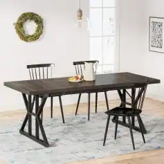 70.8-Inch Rectangular Dining Table for 6, Farmhouse Style with Metal Legs