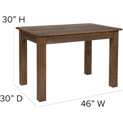 Durable wood dining table ideal for kitchens and dining rooms, measuring 46