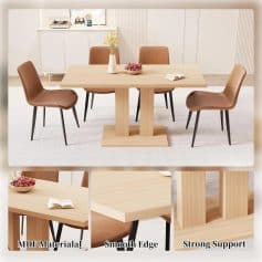 Stylish brown leather dining table with sturdy MDF material, smooth edges, and strong support, perfect for contemporary kitchen or dining room setups. Enhances home decor.