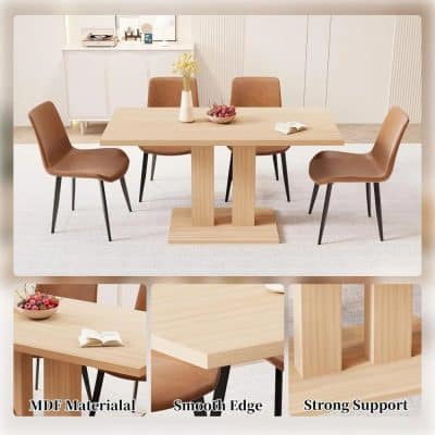 Stylish brown leather dining table with sturdy MDF material, smooth edges, and strong support, perfect for contemporary kitchen or dining room setups. Enhances home decor.