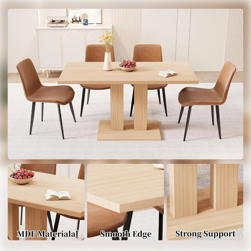 Stylish brown leather dining table with sturdy MDF material, smooth edges, and strong support, perfect for contemporary kitchen or dining room setups. Enhances home decor.