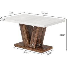 Sturdy dining table featuring a white rectangular top with dimensions 47.24