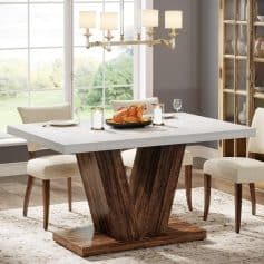 Luxury dining table with wood base and white tabletop, ideal for contemporary home dining and gatherings, complementing sophisticated interior decor.