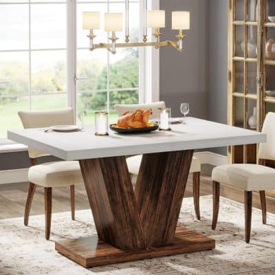 Luxury dining table with wood base and white tabletop, ideal for contemporary home dining and gatherings, complementing sophisticated interior decor.