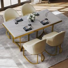 Alternative view of Luxury White Marble Dining Table for 6 with Gold Trestle Pedestal