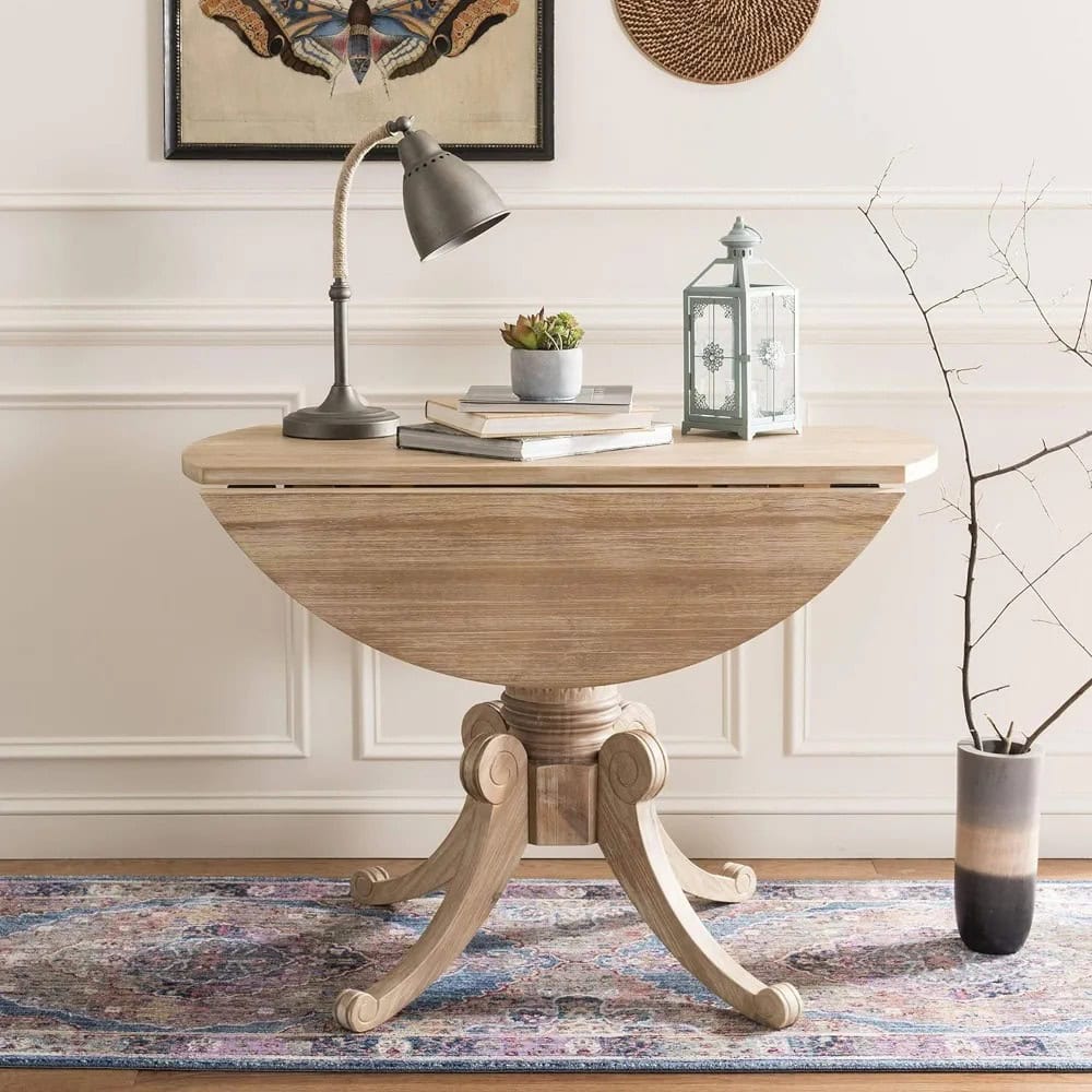 Modern wooden console table with a semi-circular top, classic carved legs, perfect for home decor, entryway, or living room organization, stylish and functional furniture piece.