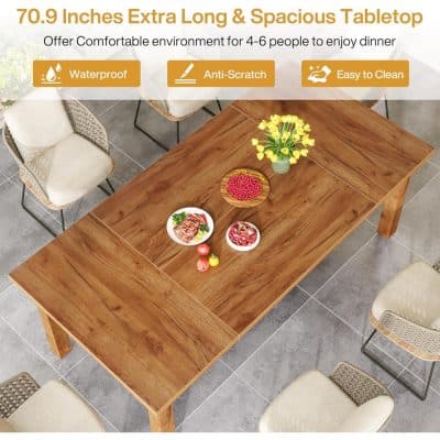 High-quality wooden dining table with waterproof, anti-scratch, and easy-to-clean features, perfect for family dinners or gatherings.