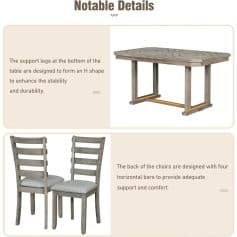 Durable wood dining table with H-shaped support legs for enhanced stability and strength.