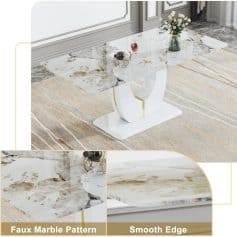 Luxury faux marble pattern with smooth edges, perfect for upscale dining rooms and living spaces. High-quality marble surface with stylish gold accents, enhancing your home decor.