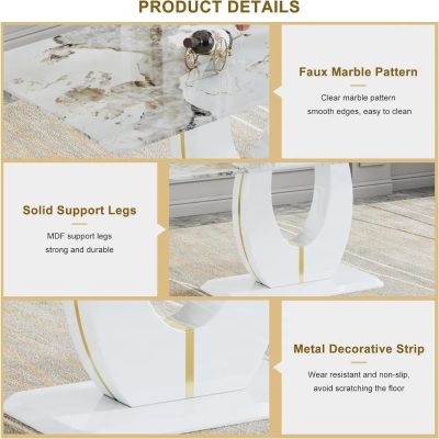 Luxury marble table with faux marble pattern, solid support legs, and metal decorative strip for durability and style. Perfect for modern home decor.
