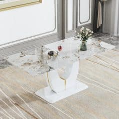 Elegant marble table with gold accents, perfect for stylish home decor and luxury living spaces.