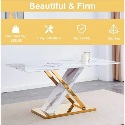 Elegant marble and gold coffee table for living rooms, featuring easy installation, high quality materials, and a sturdy load capacity of 300 lbs.