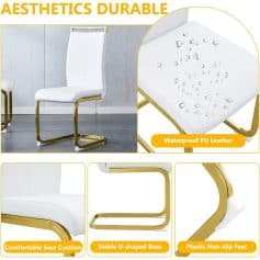 Luxury white chair with gold metal base, waterproof PU leather upholstery, and comfortable seat cushion, ideal for medical clinics or upscale office waiting areas.
