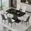 Modern Dining Table Set for 6 with Marble Top and Leather Chairs