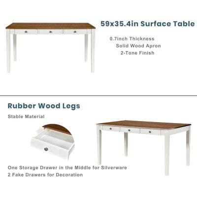 Solid wood surface table for dining, study, or workspace. Features a 59x35.4 inch surface, 0.7-inch thickness, and a stylish two-tone finish for versatile home or office use.