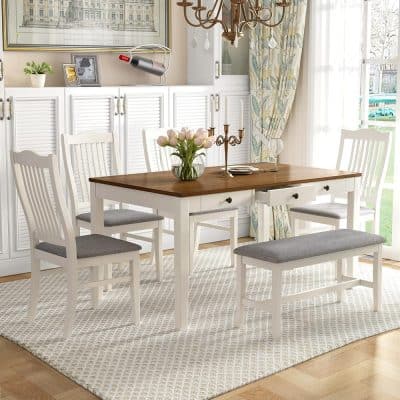 Alternative view of 6-Piece Farmhouse Dining Table Set with 4 Upholstered Chairs and Bench