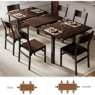 Elegant wooden dining table with matching chairs, ideal for family meals or dinner parties, featuring a stylish and durable design for a comfortable dining experience.