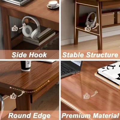 Comfortable wireless over-ear headphones on wooden desk, stylish workspace, ergonomic design, suitable for work and leisure.