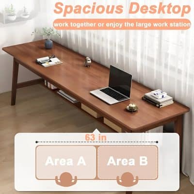 Modern office desk for work and collaboration with dual work areas, ideal for team projects or solo workstations in home or corporate environments.