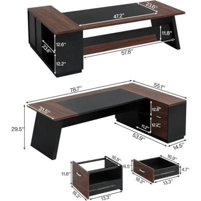 Stylish dark wood and black Office Desk with ample workspace and storage options for professional workspaces.