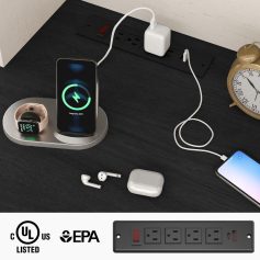 Wireless charging pad for iPhone, Apple Watch, and AirPods, designed for fast charging and convenience with multiple device compatibility.