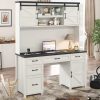 Smart home office desk with storage, perfect for work or study, featuring modern design, white finish, and black hardware for a sleek look, ideal for organized living spaces.