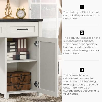 Stylish white storage cabinet with adjustable shelves, handcrafted textures, and modern design features perfect for organization. Made of durable materials, enhancing room decor and usability.