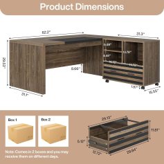 Modern wooden office desk with drawers and shelves for organizational efficiency, perfect for professional or study environments.