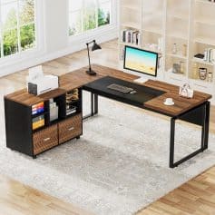 Optometry office desk with storage, computer, and accessories for eye care professionals. Modern design ideal for optometry clinics and professional workplaces.