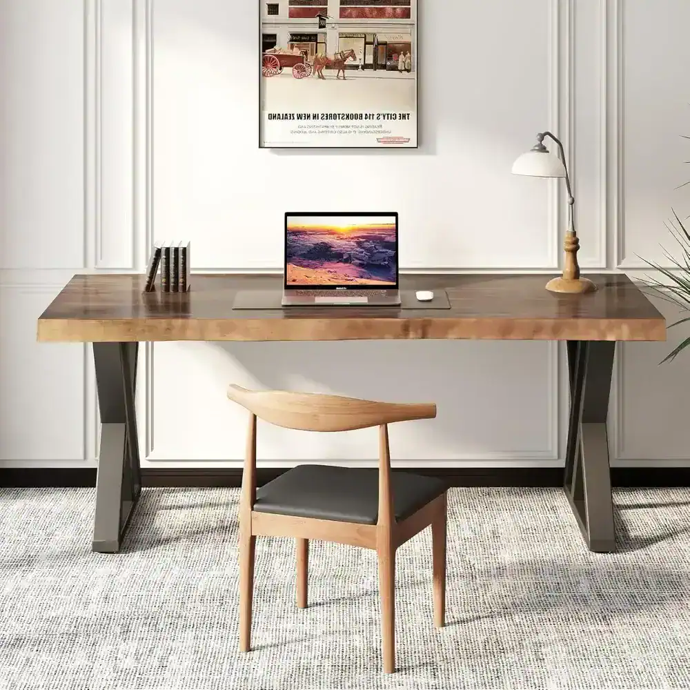 A stylish wooden desk perfect for home or office with sleek design, functional workspace, and contemporary appeal. Ideal for productivity and stylish decor.