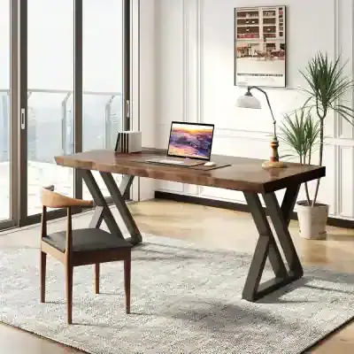 Elegant workspace featuring a wooden desk, ergonomic chair, and stylish decor, ideal for productivity and comfort.
