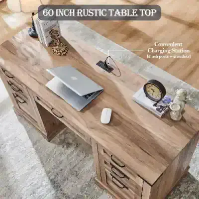 High-quality 60-inch rustic wooden table top, perfect for home or office workspaces. Durable and stylish, ideal for supporting laptops, books, and accessories, enhancing your workspace aesthetics.