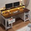 Farmhouse Computer Desk with Drawers and Built-In Monitor Stand