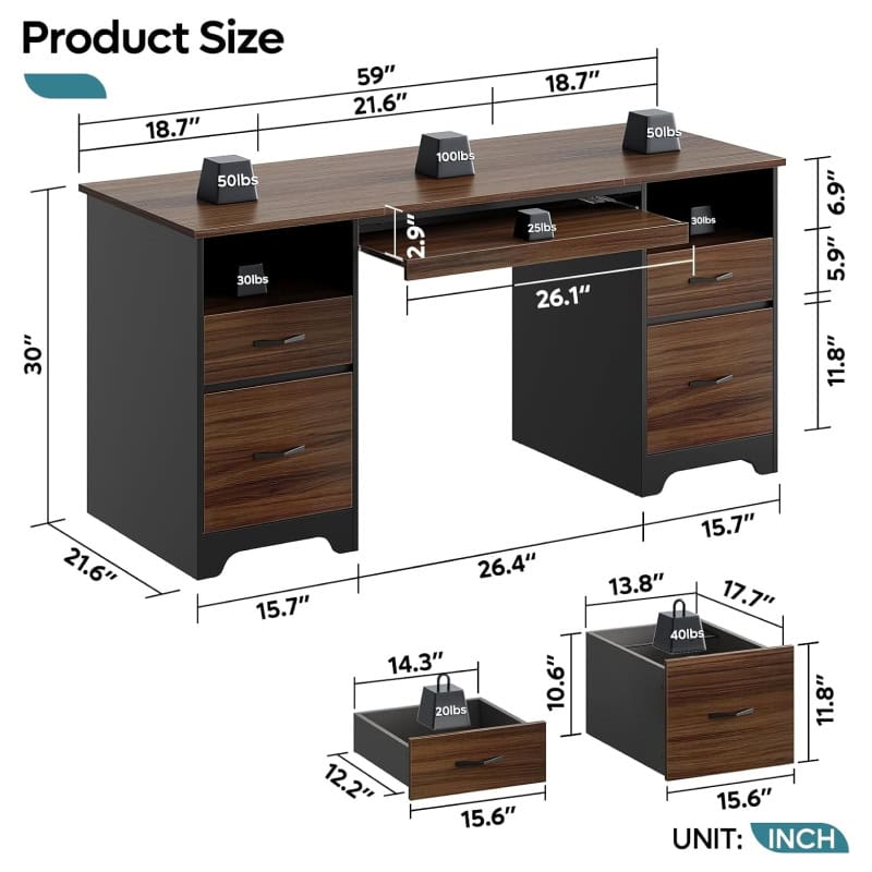 Office Desk with 4 Drawers, File Storage, and Keyboard Tray - Image 7