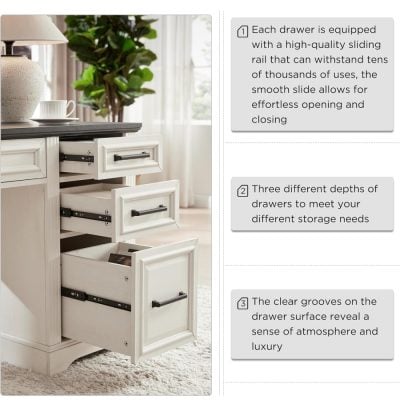 Stylish white wooden drawer units for organized storage.
