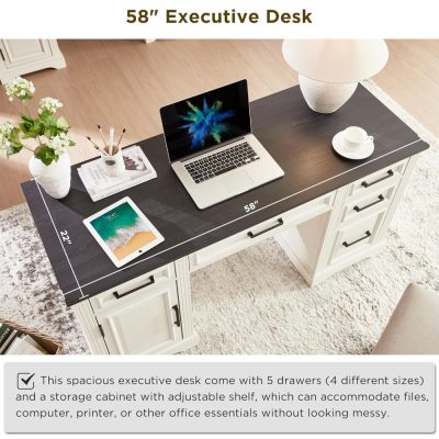 Modern office desk for work and study, with ample surface space and organized storage drawers. Perfect for home or office use, featuring durable construction and elegant design.